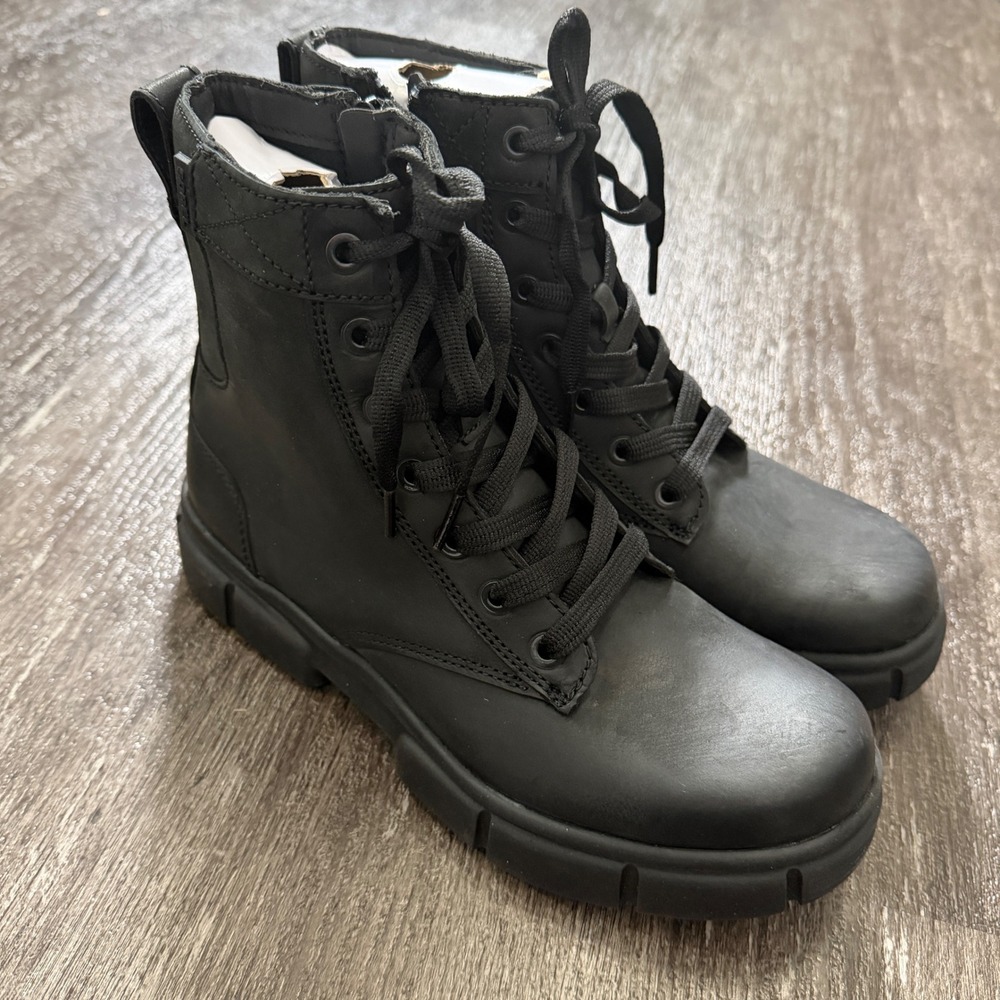 Sorel Explorer Strt Lace Boot Black Waterproof Women Size 9 Side Zip Combat Boot